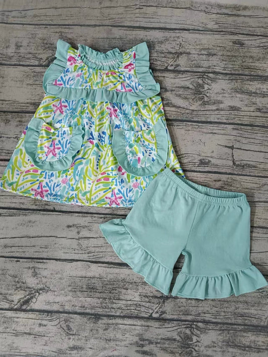 MOQ 3 pcs mint watercolor seaweed girls summer clothes