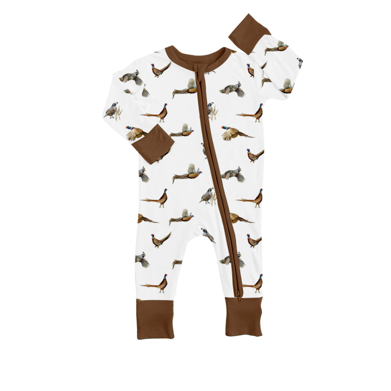 MOQ 3 pcs long sleeves pheasant baby zipper romper