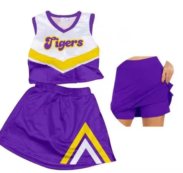 Deadline April 22 Purple tiger top skirt kids girls cheer set