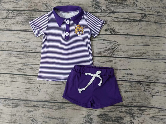 Deadline May 3 purple stripe tiger polo shirt shorts boys team clothes