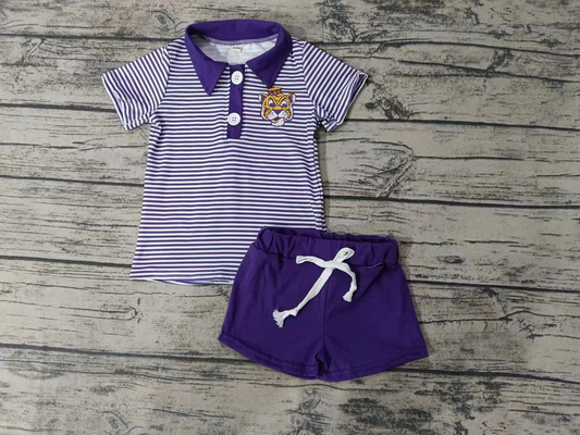 Deadline July 11 purple stripe tiger kids boys team polo shirt set