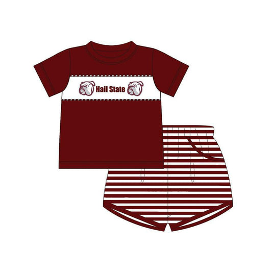 Deadline May 6 dog maroon top stripe shorts boys team outfits