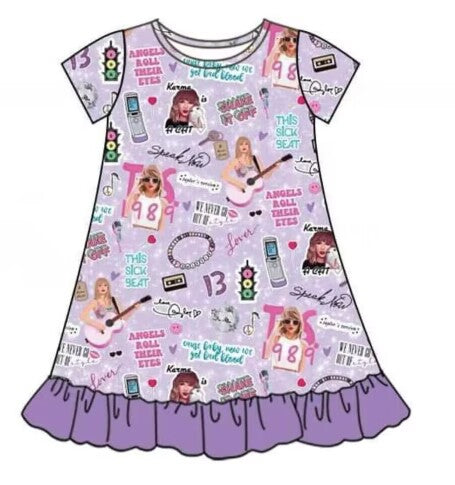 Deadline May 6 lavender short sleeves singer girls nightgown