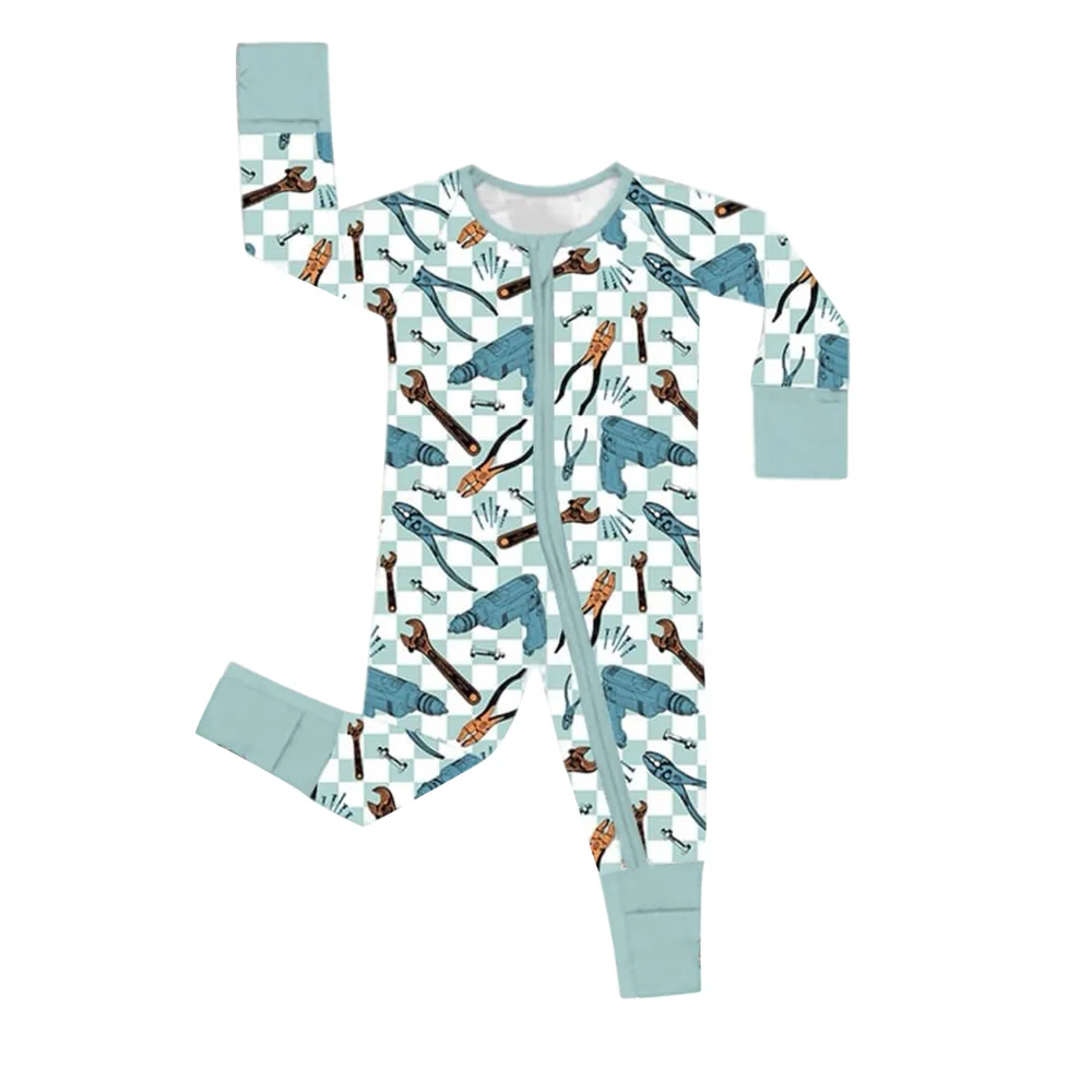 Deadline July 22 plaid tools long sleeves baby boy zipper romper