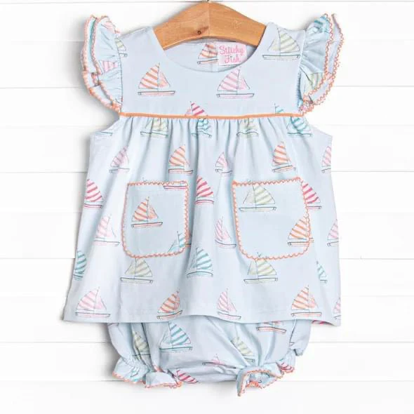 Deadline March 23 flutter sleeves boat tunic bummies baby girls set