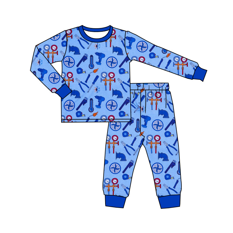 MOQ 3 Long sleeves blue tools kids boys pajamas