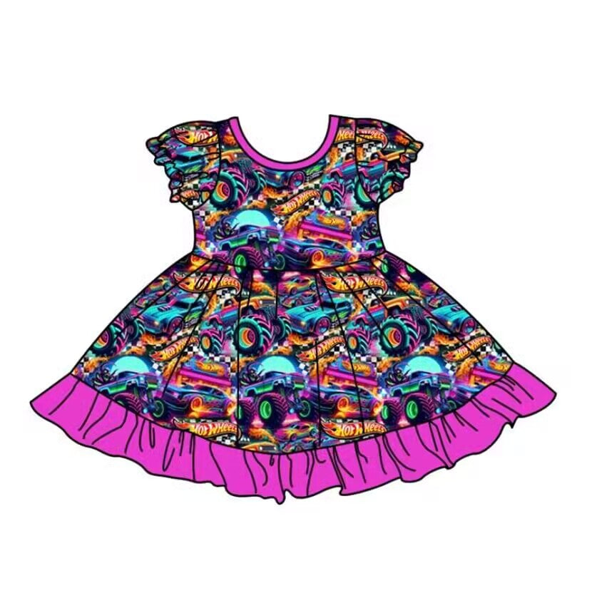 Deadline July 11 hot pink short sleeves car baby girls dresses