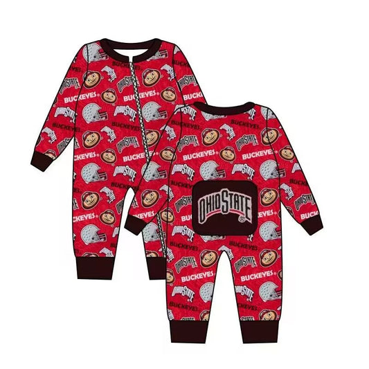 Deadline July 11 O red long sleeves baby zipper team romper