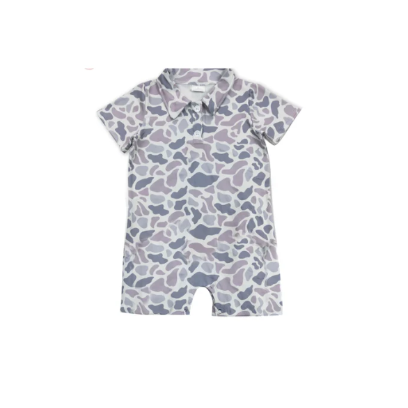 Deadline July 12 grey camo short sleeves baby boy polo romper