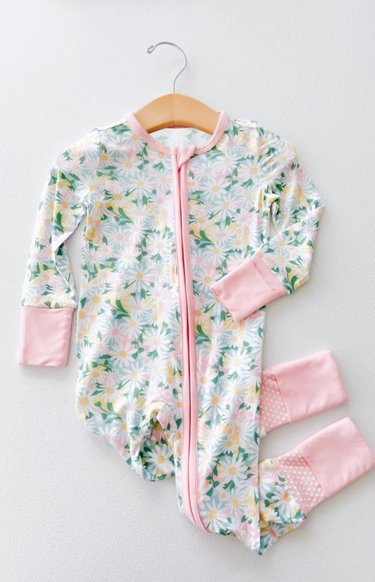 Deadline July 22 pink floral long sleeves baby girls zipper romper