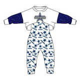 Deadline June 27 cowboy blue white jumpsuit top girls team outfits