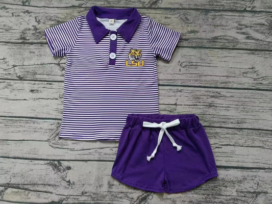 Deadline July 27 purple tiger polo shirt shorts boys team clothes