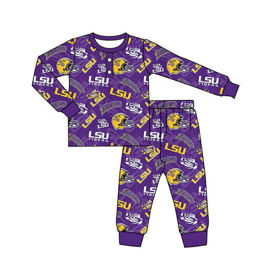 MOQ 3 pcs purple long sleeves tiger kids team pajamas