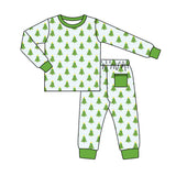 Deadline Aug 2 green Christams tree stripe boys pajamas