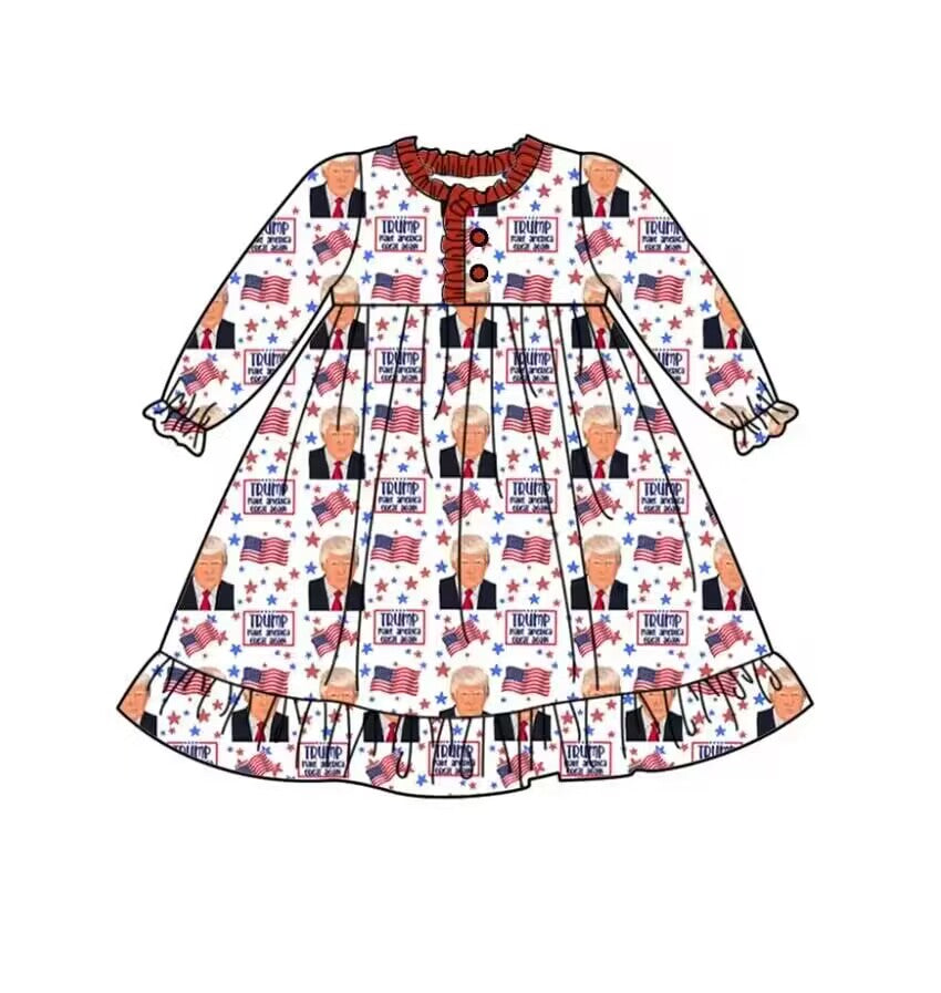 Deadline Aug 9 long sleeves flag ruffle girls night dress