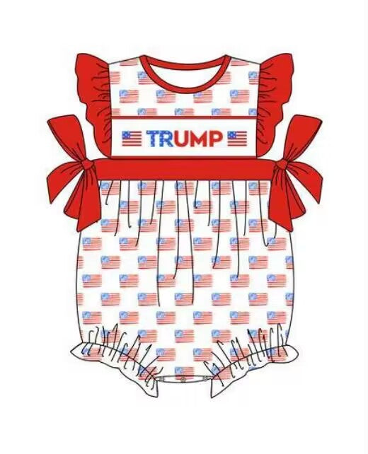 Deadline Aug 9 Flutter sleeves flag bow baby girls romper