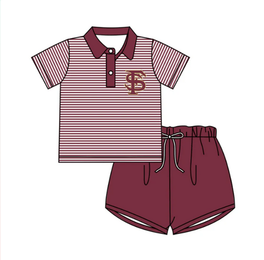 Deadline Aug 10 S F maroon stripe polo shirt shorts boys team clothes