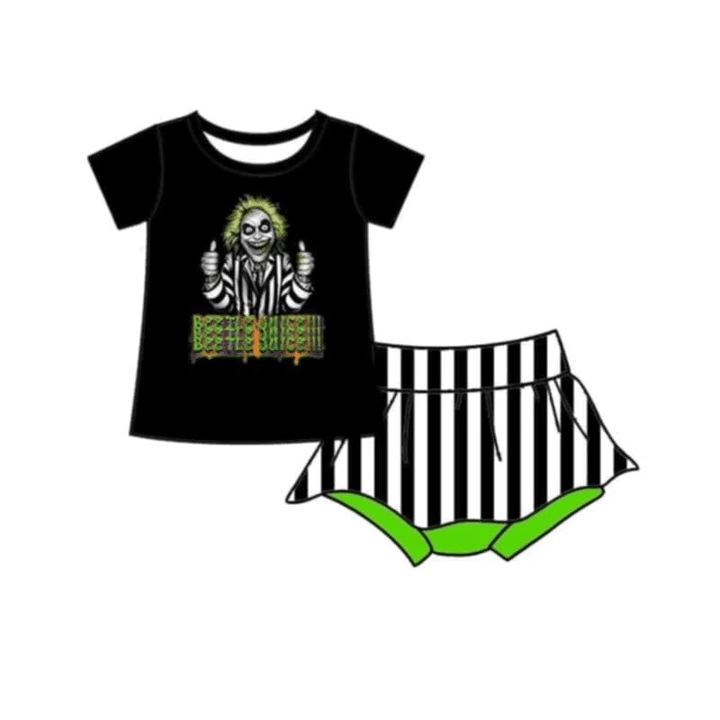 Deadline Aug 11 black top stripe green skort girls Halloween clothes