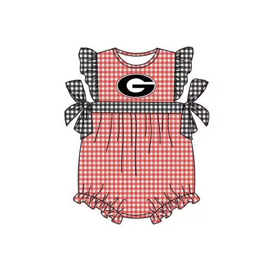 Deadline Aug 11 plaid G flutter sleeves baby girls team romper