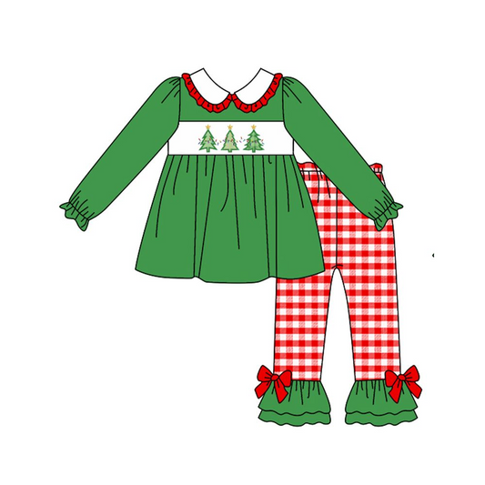 Deadline Aug 11 Christmas tree tunic plaid pants girls clothes