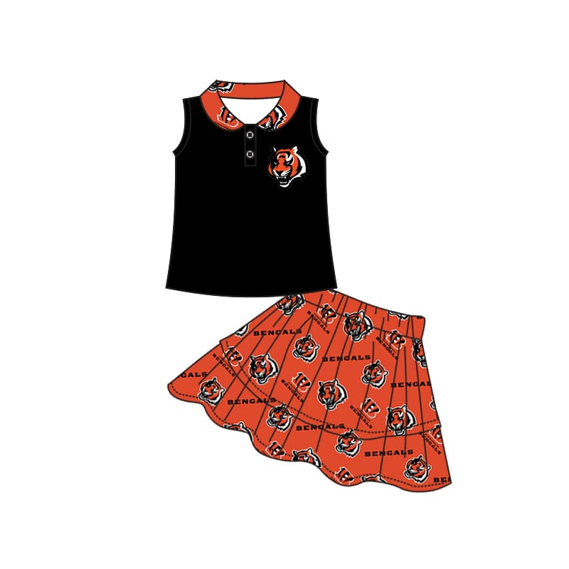 Deadline Aug 15 sleeveless black top orange skirt girls team clothing