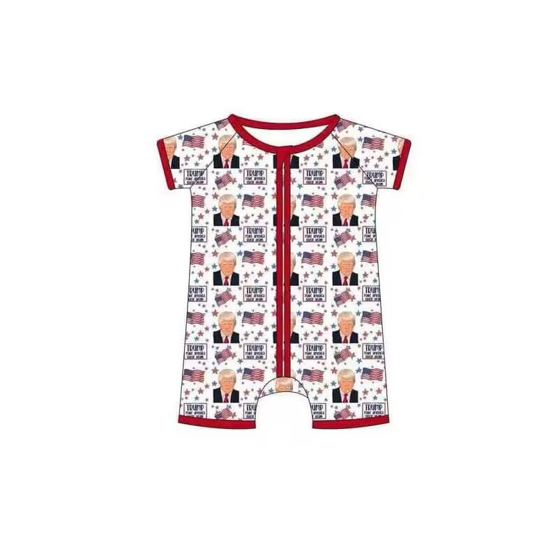 Deadline Aug 15 short sleeves flag stars baby boy zipper romper
