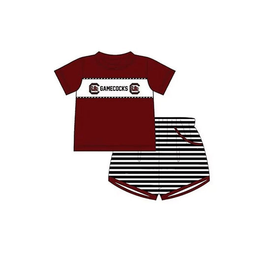 Deadline  Aug 15 maroon top stripe shorts boys team clothing