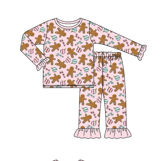 Deadline Aug 15 pink gingerbread candy cane girls Christmas pjs