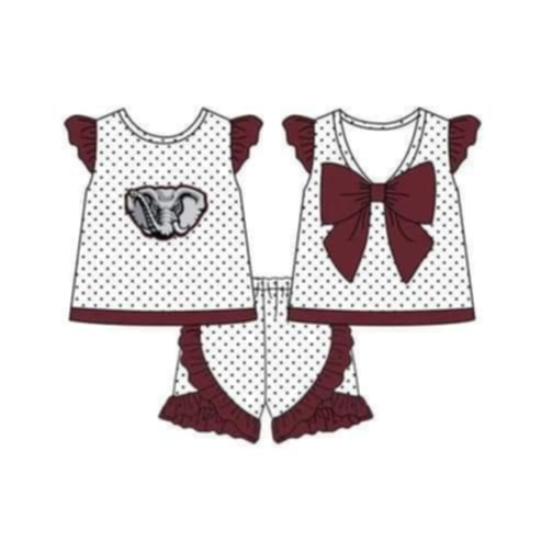 Deadline Aug 15 maroon polka dots elephant top shorts girls team clothes