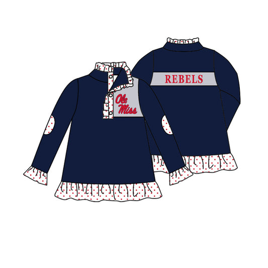 MOQ 3 pcs polka dots Navy O M kids girls team pullover