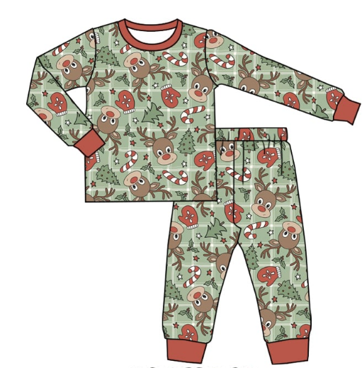 Deadline Aug 17 plaid deer candy cane boys Christmas bamboo pajamas