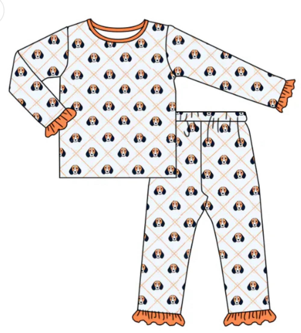 Deadline Aug 17 Ruffle long sleeves dog kids girls team pajamas