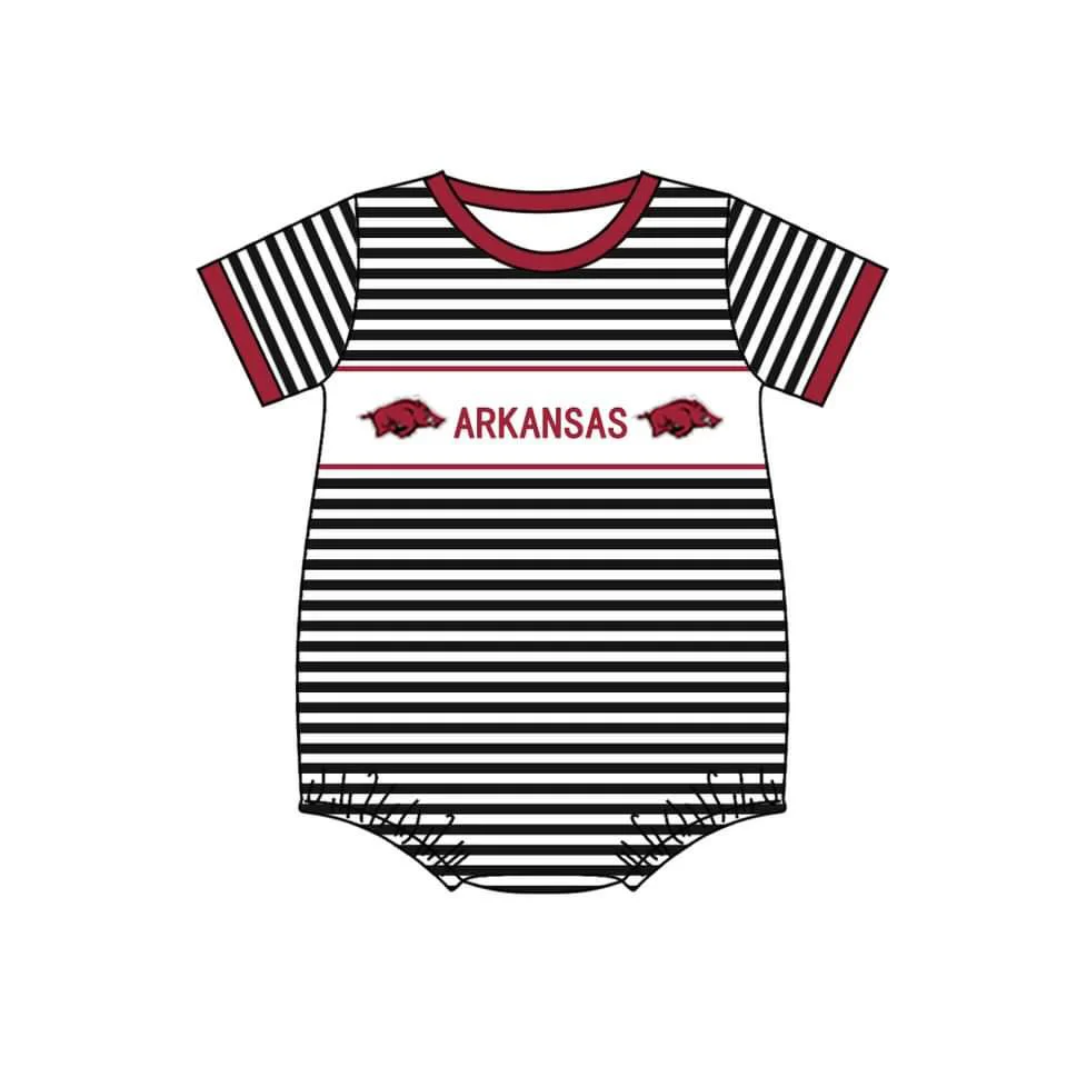 Deadline Aug 17 short sleeves stripe hogs baby team romper