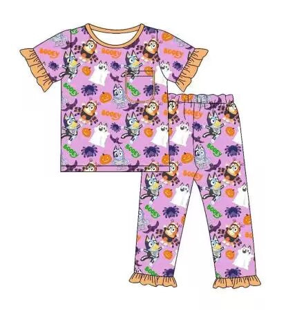 Deadline Aug 17 short sleeves dog pumpkin kids girls Halloween pjs