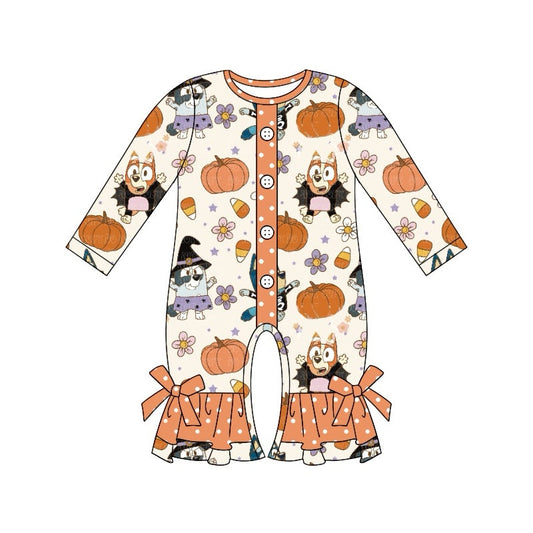 Deadline Aug 18 polka dots dog pumpkin girls Halloween romper