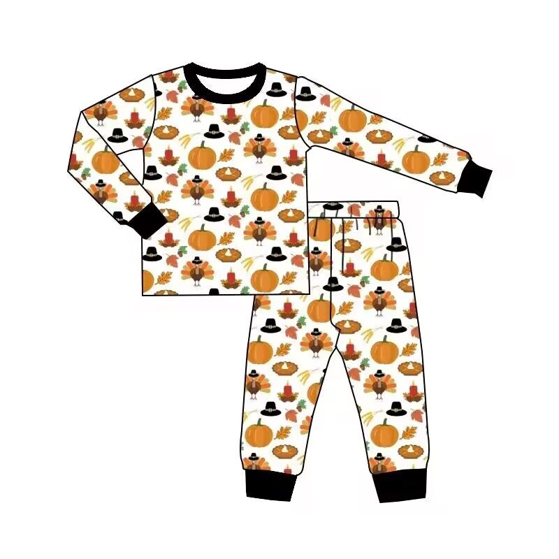 Deadline Aug 22 turkey pumpkin kids boys Thanksgiving pajamas