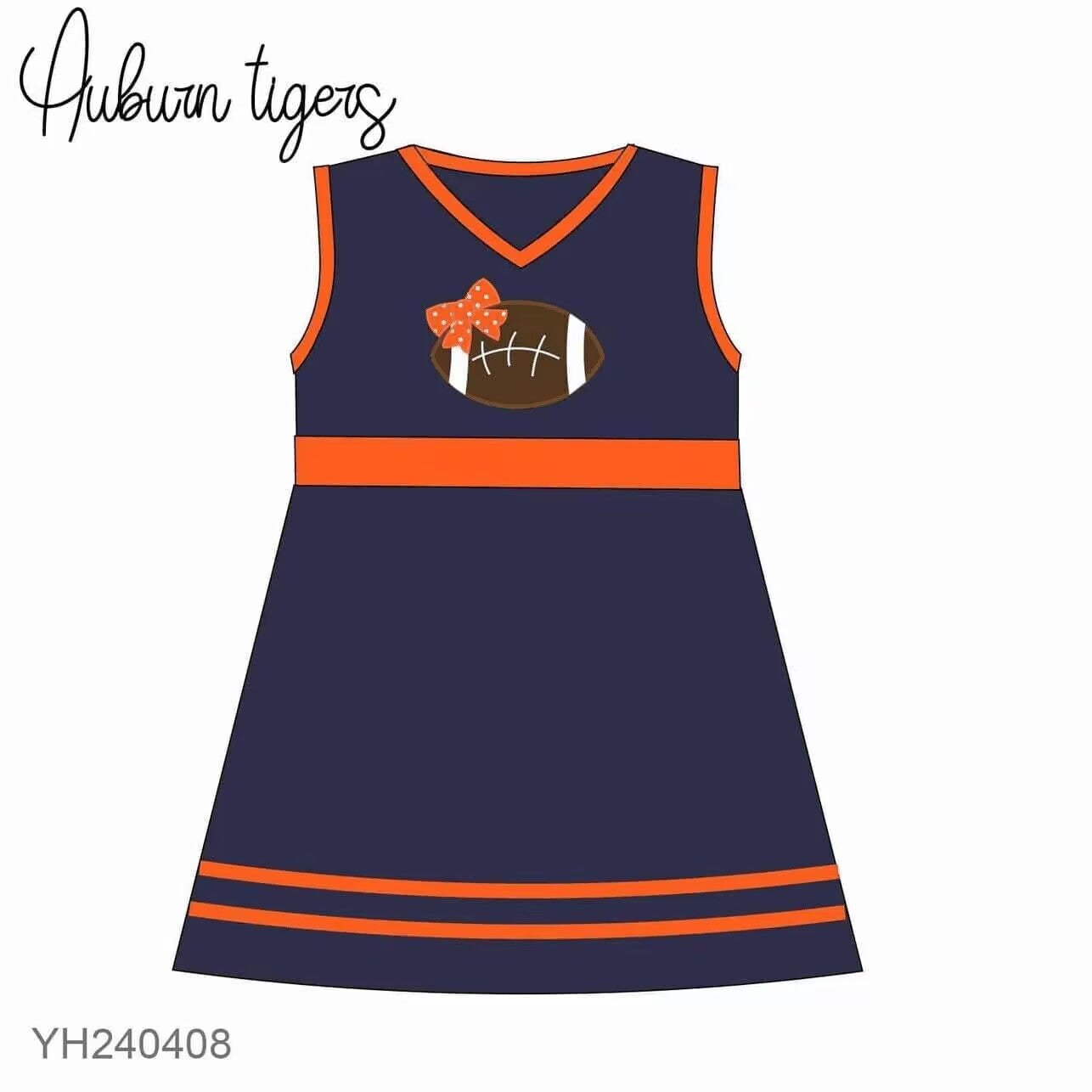 Deadline Aug 22 navy orange sleeveless football bow girls team dress