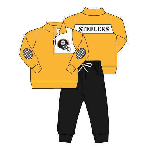 MOQ 3 pcs Yellow pullover black pants boys team clothing