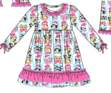 Deadline Sept 2 pink Christmas hat dog girls ruffle dresses