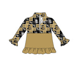 MOQ 3 pcs U C F ruffle long sleeves kids girls team zipper pullover