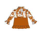 MOQ 3 pcs bull skull ruffle long sleeves kids girls team zipper pullover