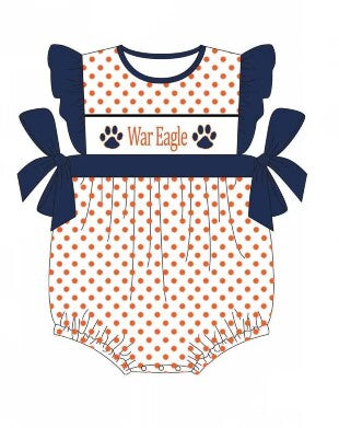 Deadline Sept 3 eagle polka dots baby girl team romper