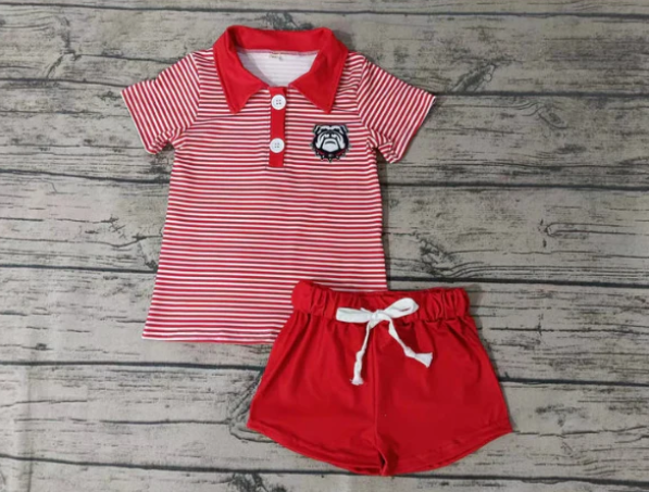 Deadline Sep 17 red stripe dog polo shirt shorts boys team outfits