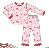 Deadline Sep 17 pink santa candy cane kids girls Christmas bamboo pajamas