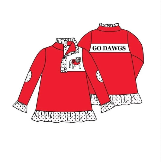 Deadline Sep 17 polka dots ruffle red G dog kids girls team pullover