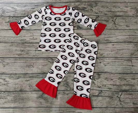 Deadline Sep 17 long sleeves red ruffle G dog kids girls team pajamas