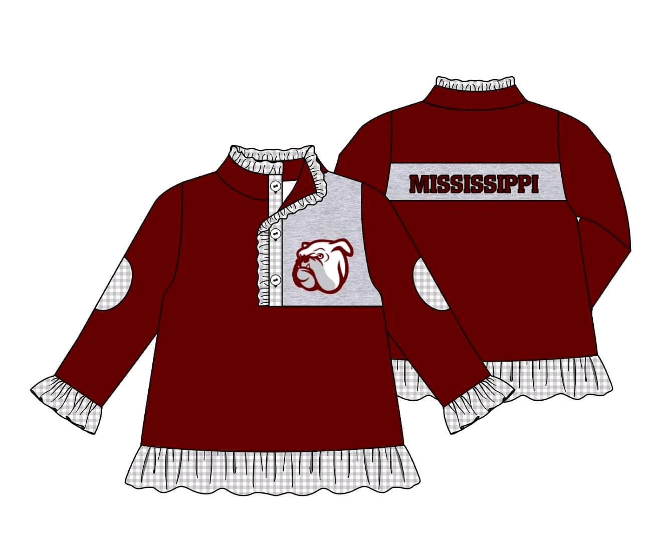 Deadline Sep 17 plaid ruffle maroon kids girls team pullover