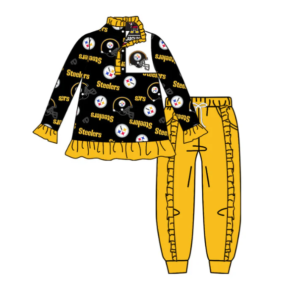 Deadline  Sep 19 yellow ruffle zip pullover pants girls team outfits