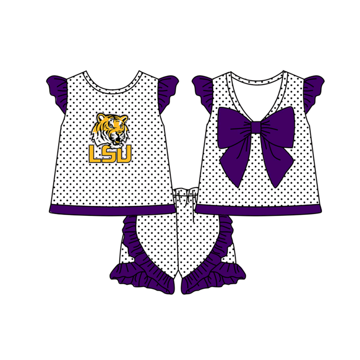 Deadline Sep 23 purple polka dots tiger backless girls team outfits