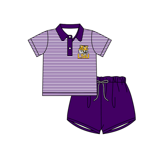 Deadline Sep 23 purple tiger stripe polo shirt shorts boys clothes